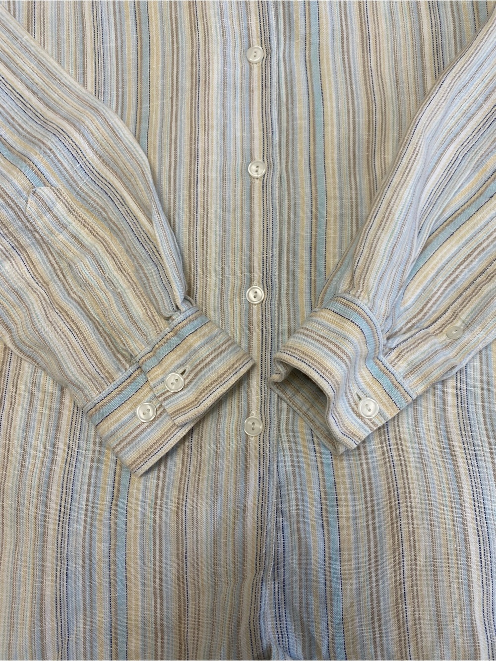 L.L. Bean Linen Striped Button-Up Shirt Long Sleeve Medium - Picture 11 of 12